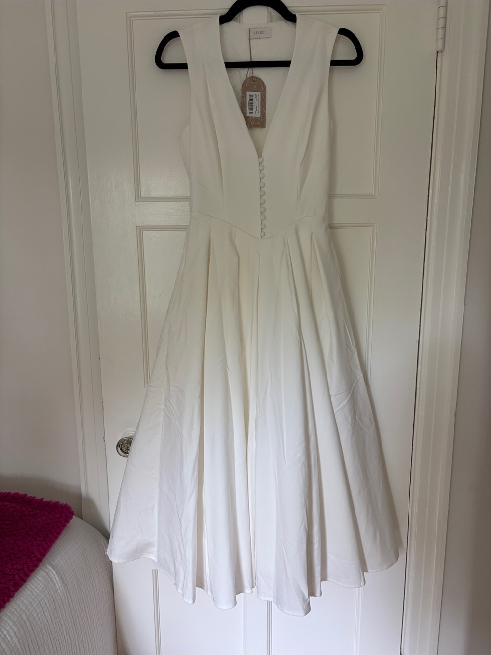 Meshki White Deep V Fit-and-Flare Dress